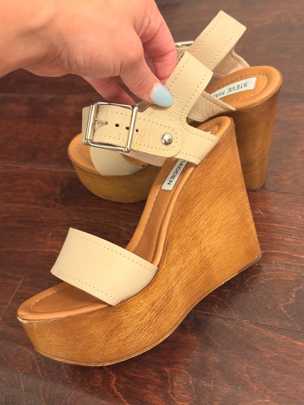 Steve Madden Nude Cream Platform Sandals with Ankle Strap - Picture 2 of 5